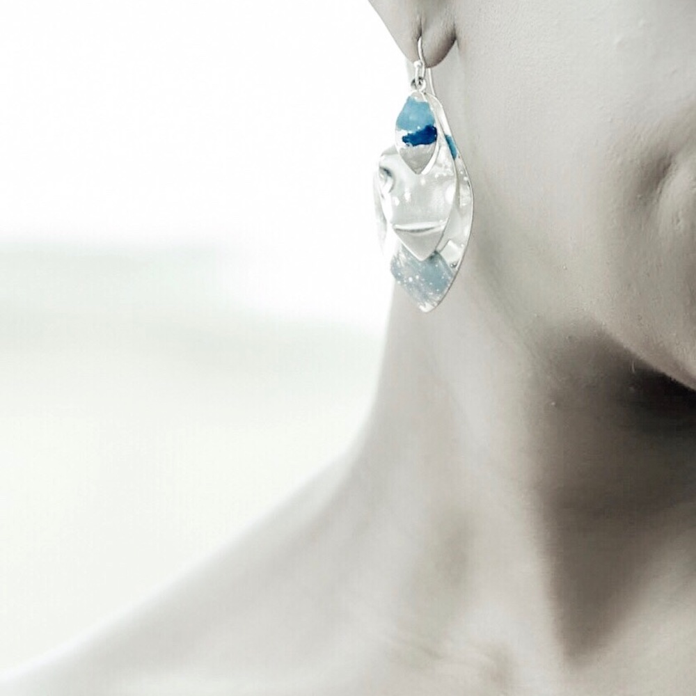 Tri-Layered Metal Painted Dangling Earrings